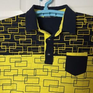 Rivelli Golf Polo Shirt‎ Geometric Print Short Sleeve Yellow Black Athleisure XL